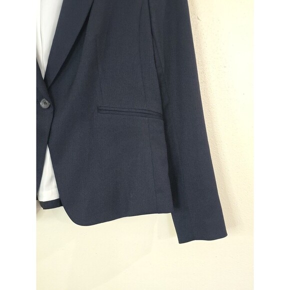 H&M Navy Blue Textured Blazer Jacket Womens Size Large Lined One Button Classic - Picture 4 of 14
